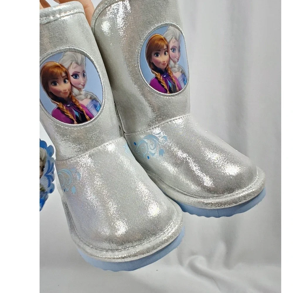 Disney Frozen Boots Silver Anna Elsa Faux Fur Metallic Snowflake Toddler 10 New
